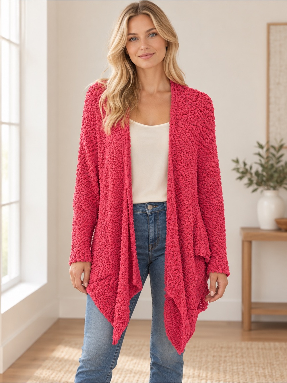 HYFVE Popcorn Knit Open-Front Cardigan